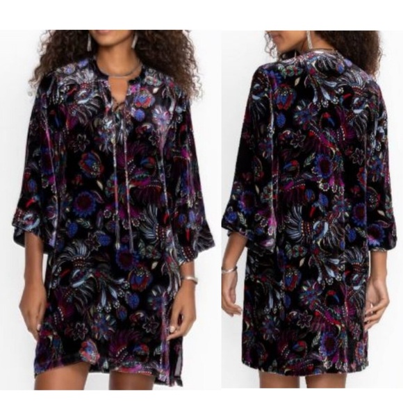 Johnny Was NWT Tie Front Kimono Dress Velvet  Silk Floral Black Jewel size S - Picture 16 of 16
